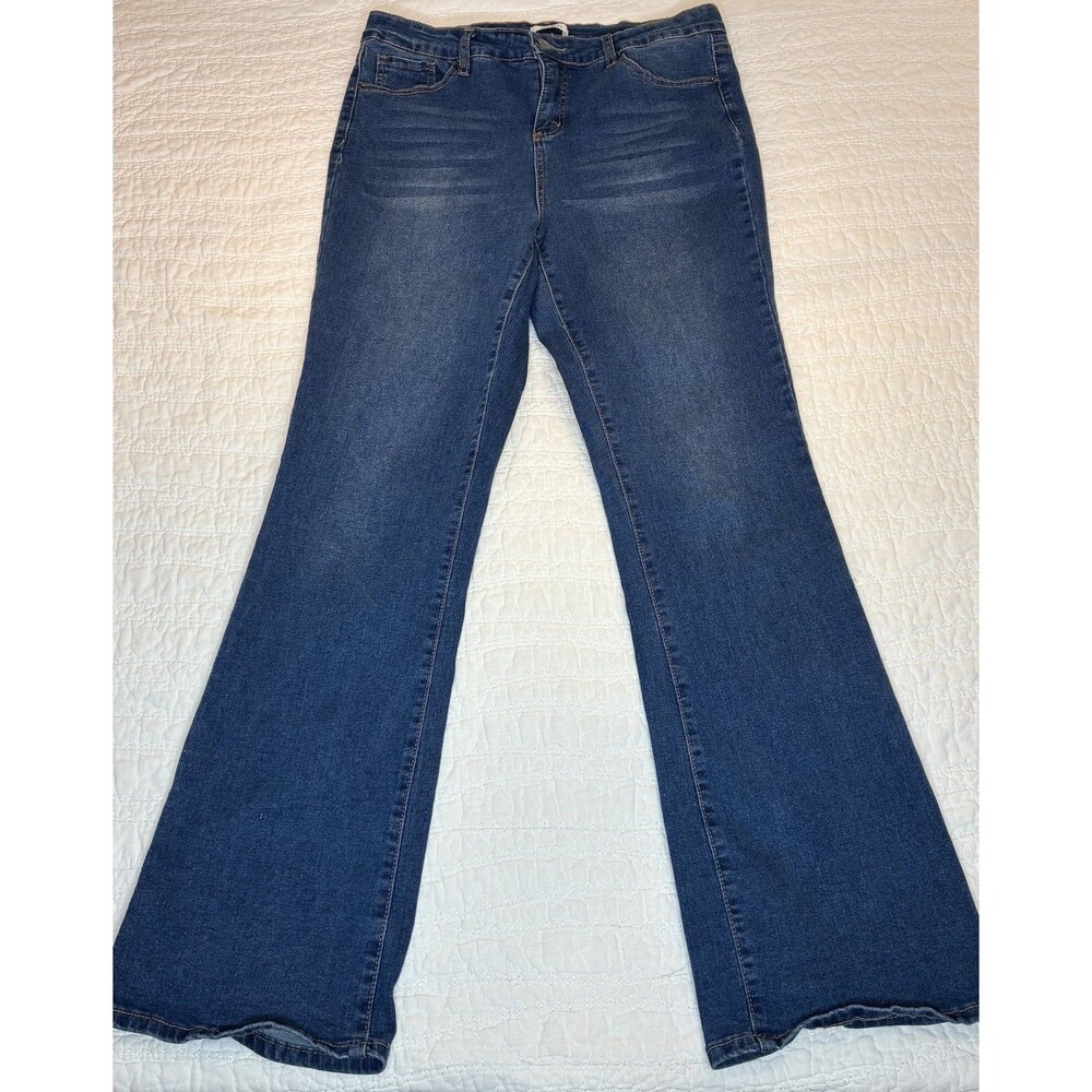 Bleu denim high rise flare jeans Women's 12 stretch‎ five pocket med/dark wash